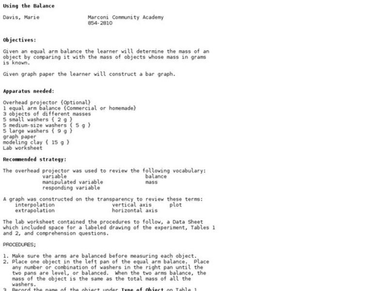 Using the Balance Lesson Plan