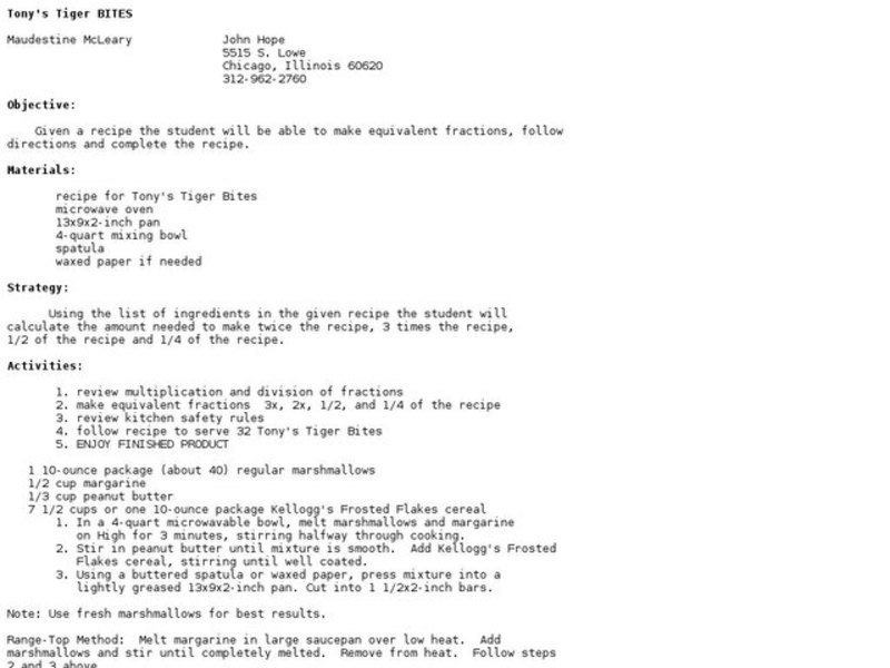 Tony's Tiger BITES Lesson Plan