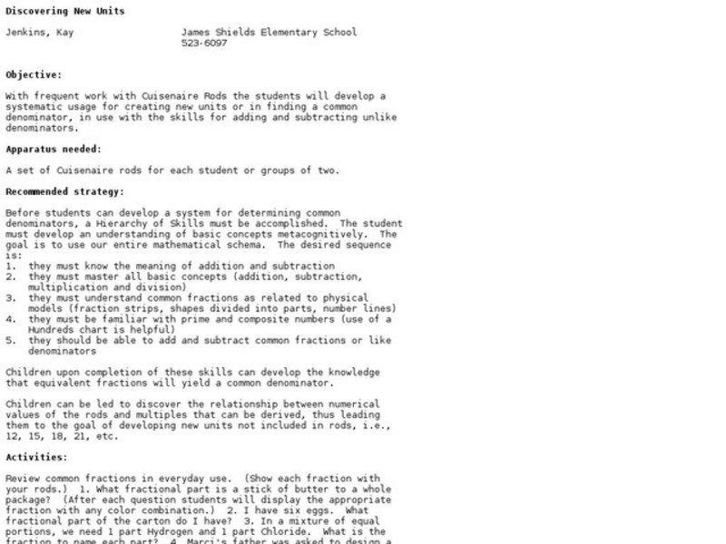 Discovering New Units Lesson Plan