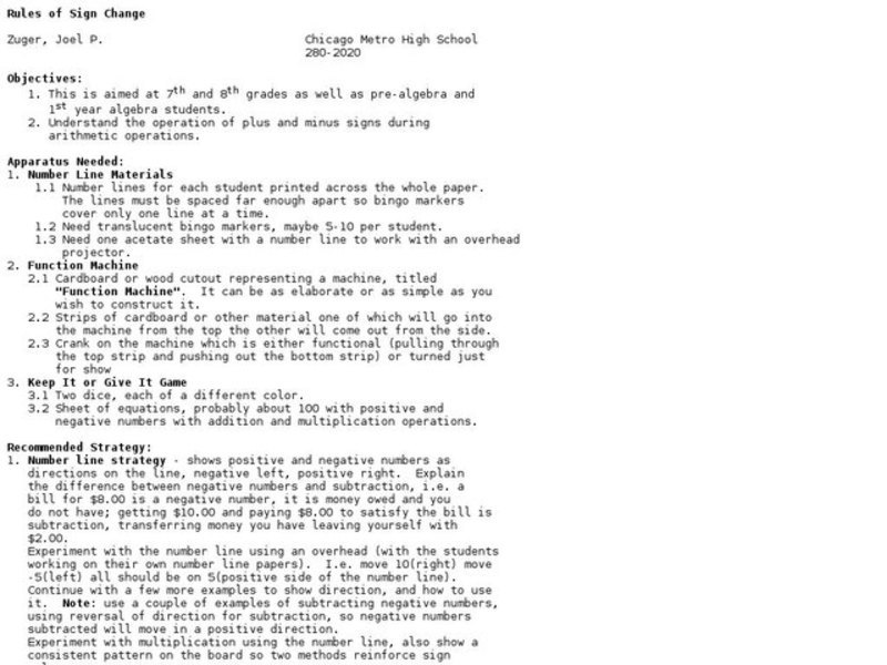Rules of Sign Change Lesson Plan
