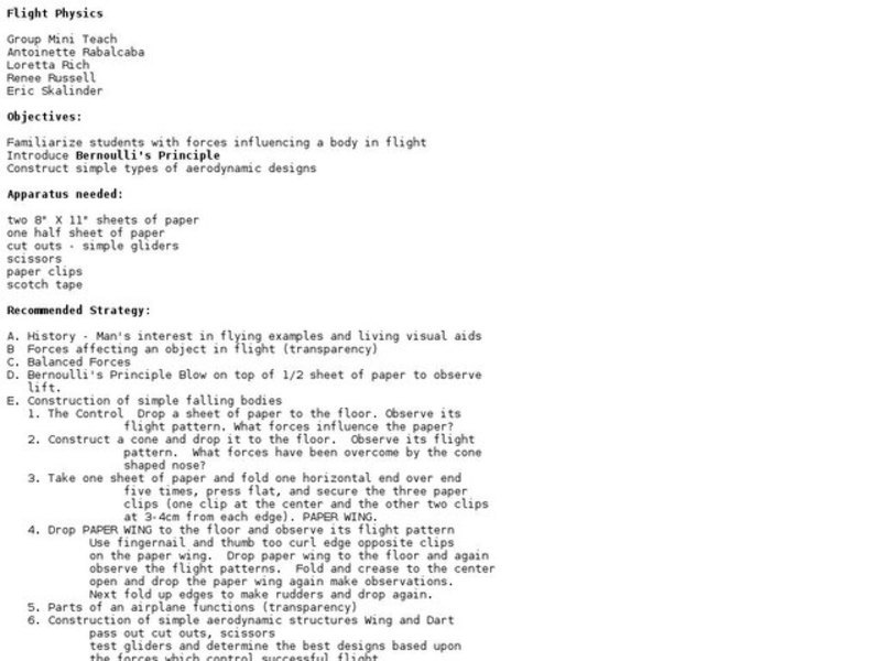 Flight Physics Lesson Plan