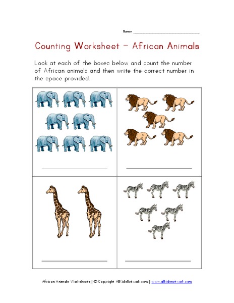 Counting Worksheet - African Animals Worksheet