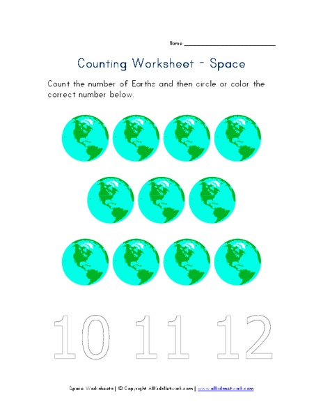 Counting Worksheet - Space Worksheet