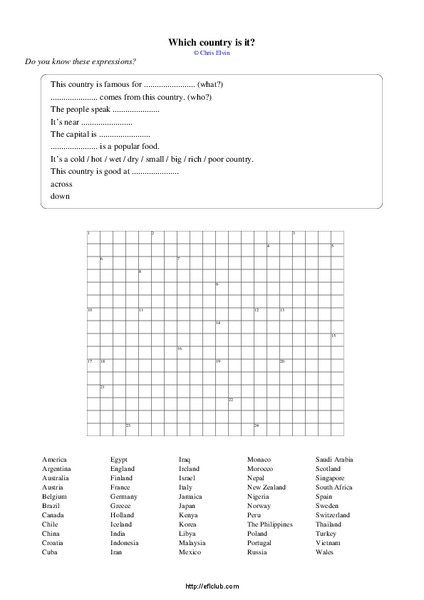 Countries Worksheet