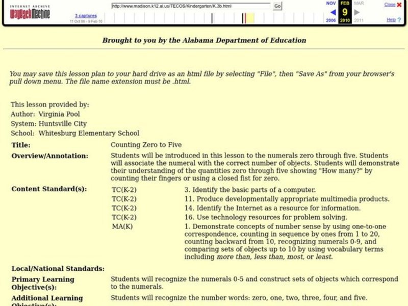 Counting Zero to Five Lesson Plan