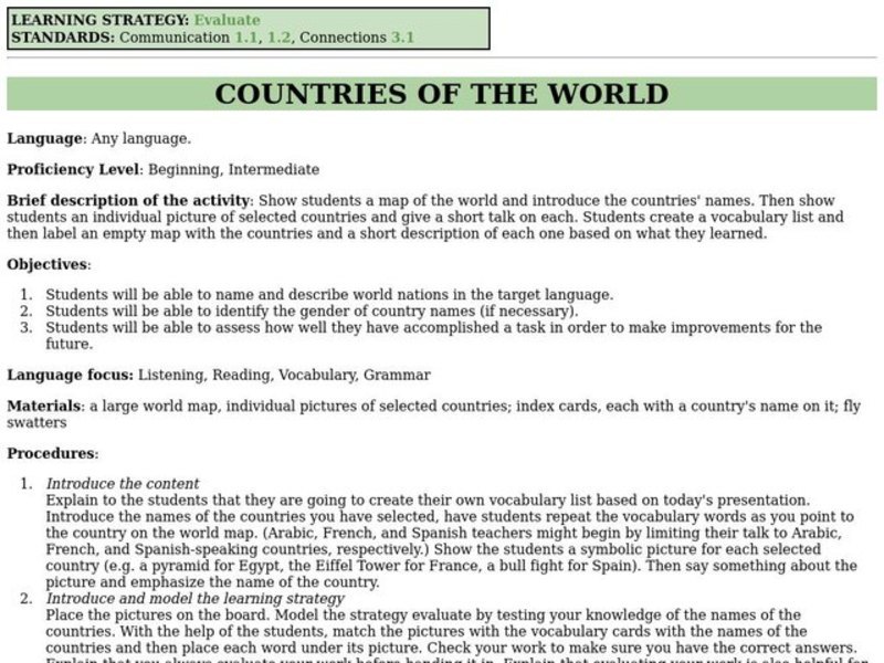 Countries of the World Lesson Plan