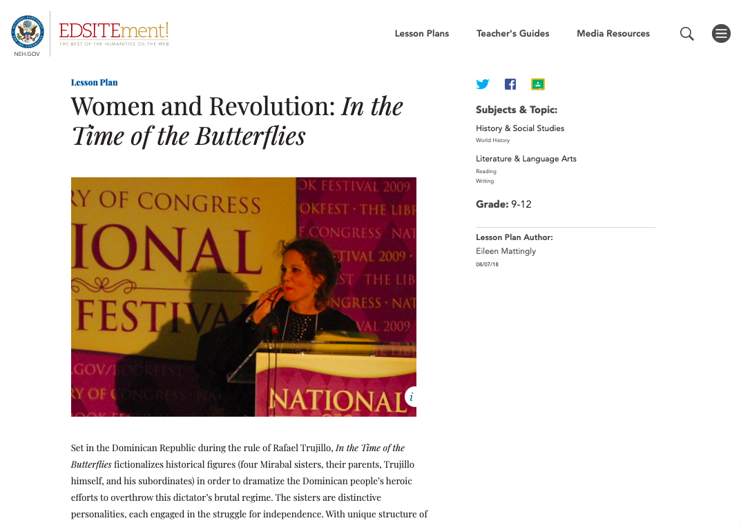 Courage “In the Time of the Butterflies”: A Common Core Exemplar Lesson Plan