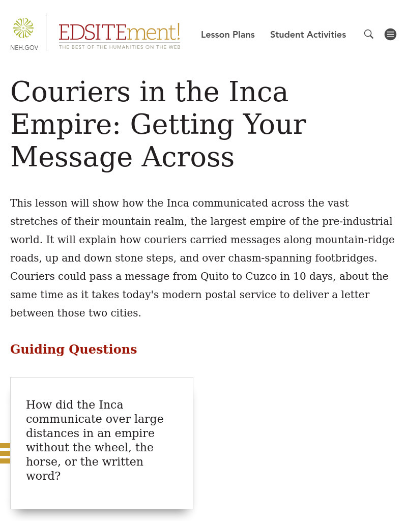 Couriers in the Inca Empire: Getting Your Message Across Lesson Plan