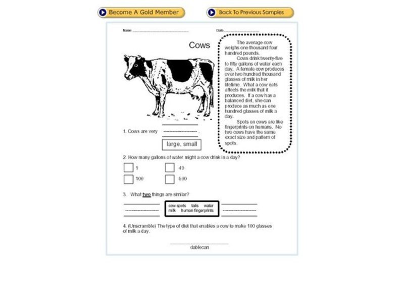 Cows Worksheet