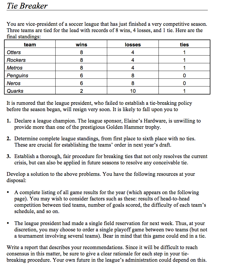 Tie Breaker Assessment