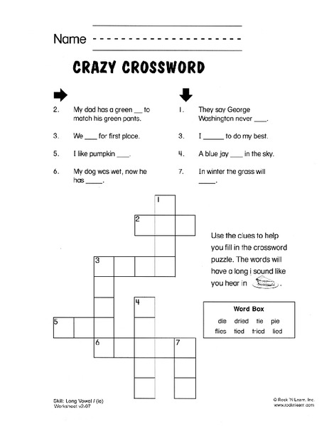 Crazy Crossword Worksheet