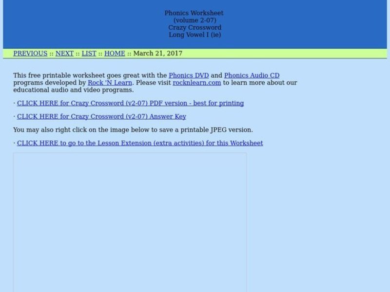 Crazy Crossword Worksheet