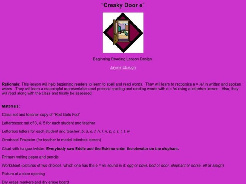 Creaky Door e Lesson Plan