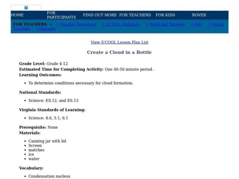 Create a Cloud in a Bottle Lesson Plan