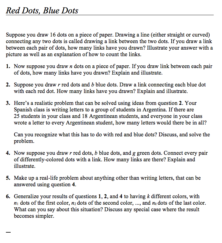 Red Dots, Blue Dots Assessment
