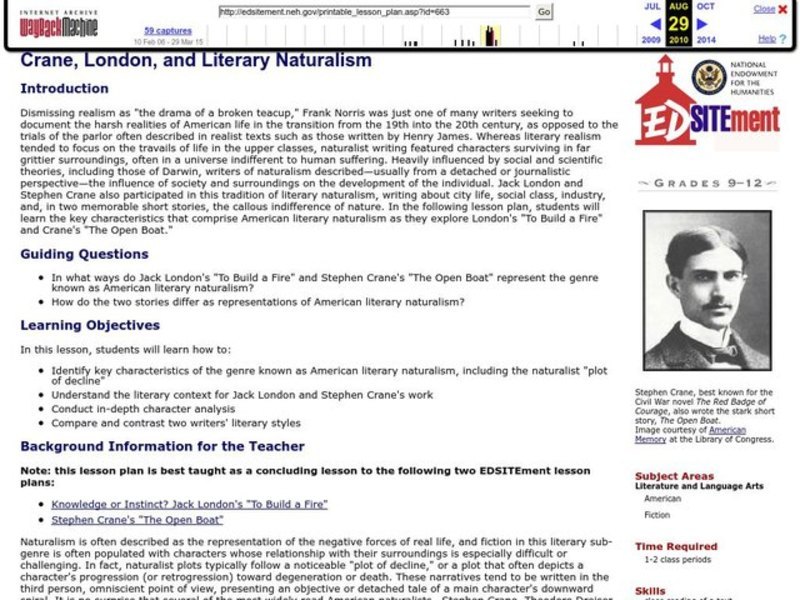Crane, London, and Literary Naturalism Lesson Plan