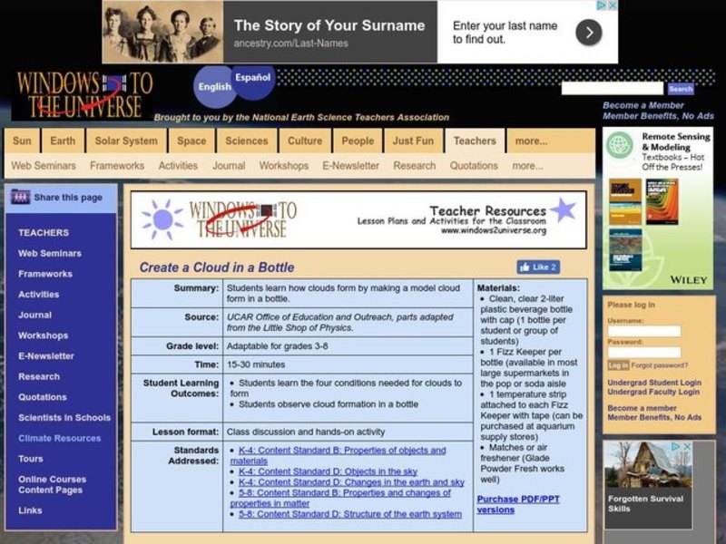 Create a Cloud in a Bottle Lesson Plan