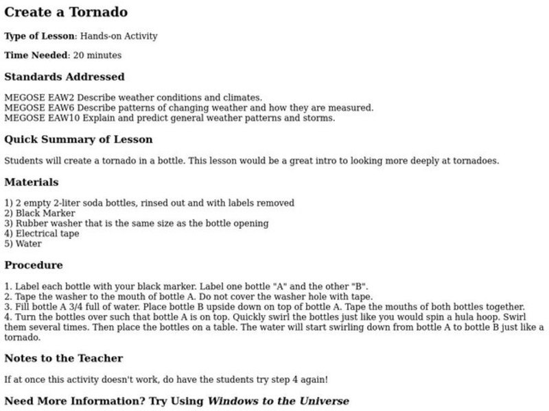 Create a Tornado Lesson Plan