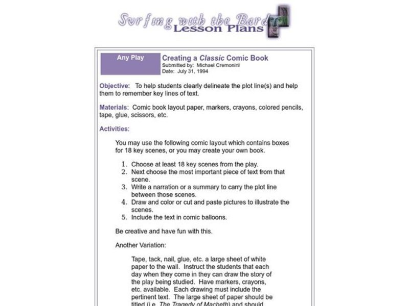 Creating a Classic Comic Book Lesson Plan