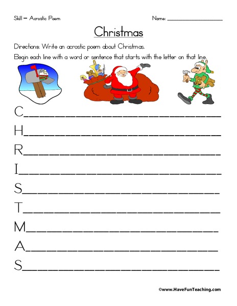 Christmas Acrostic Poem Worksheet