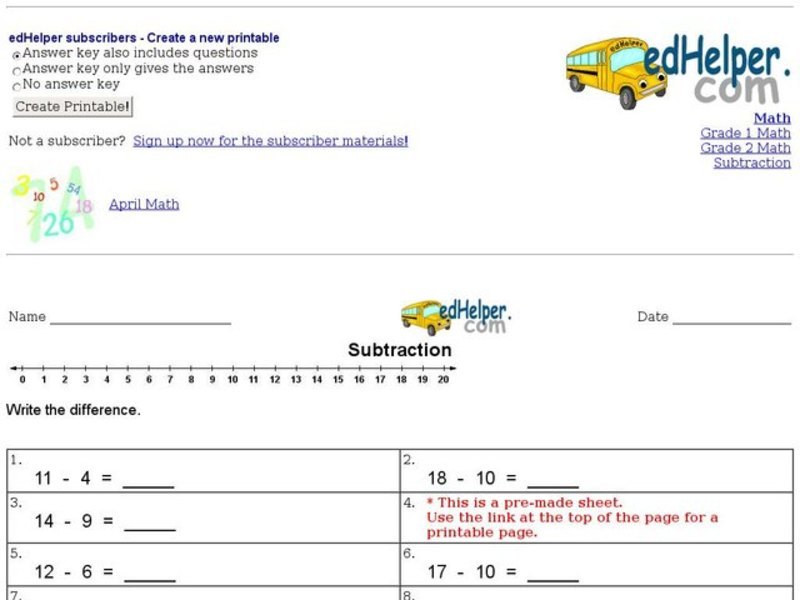 Subtraction Using Number Lines Interactive