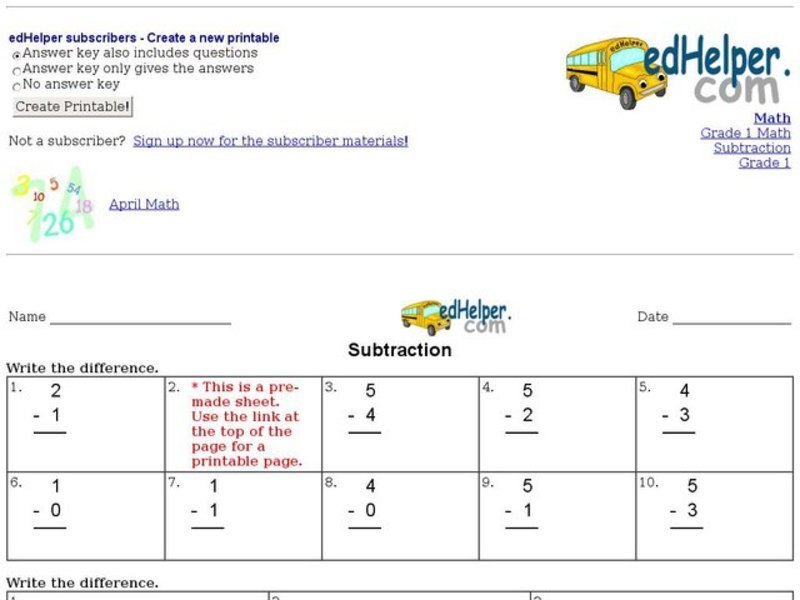 Simple Subtraction Practice Worksheet