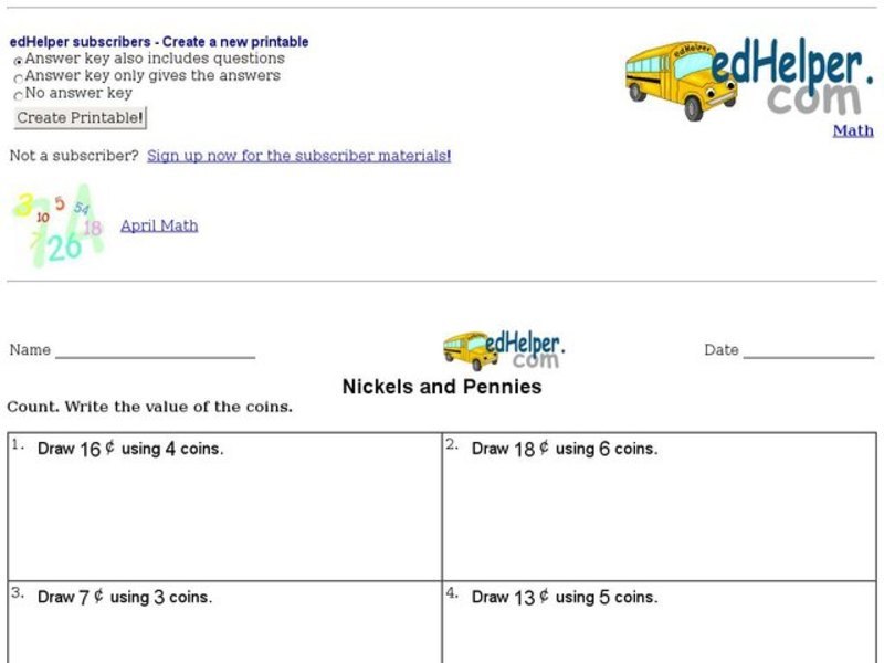 Nickels and Pennies #2 Worksheet