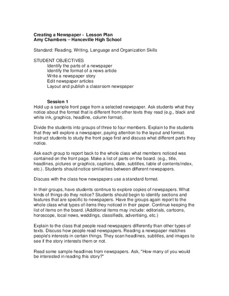 Creating a Newspaper Lesson Plan
