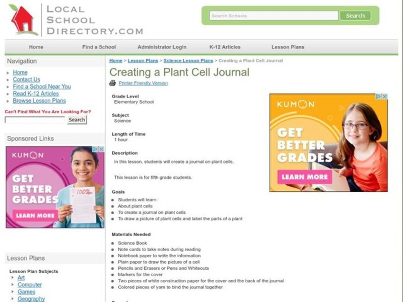 Creating a Plant Cell Journal Lesson Plan