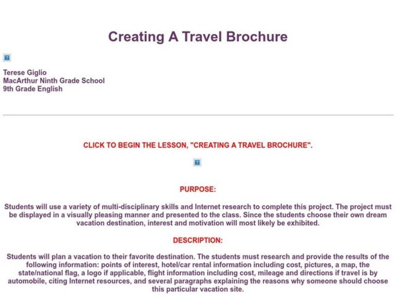 Creating A Travel Brochure Lesson Plan