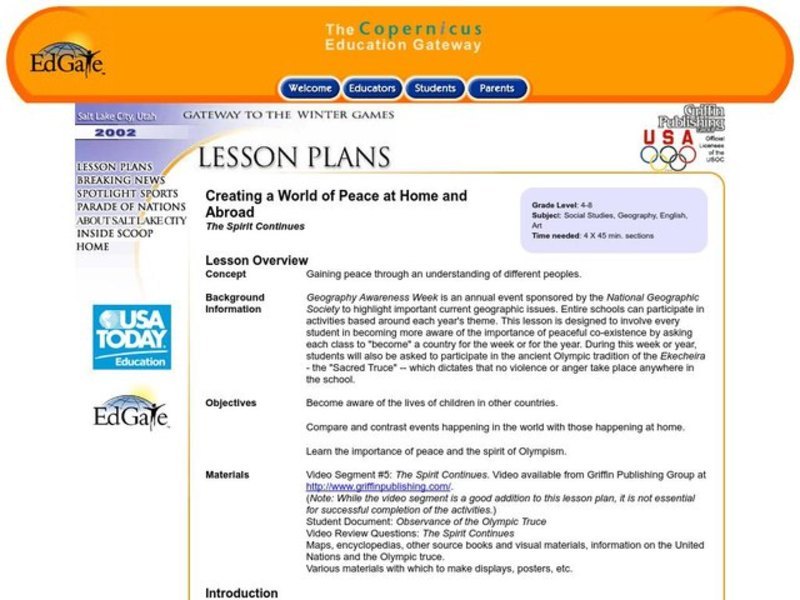 Creating a World of Peace at Home and Abroad Lesson Plan