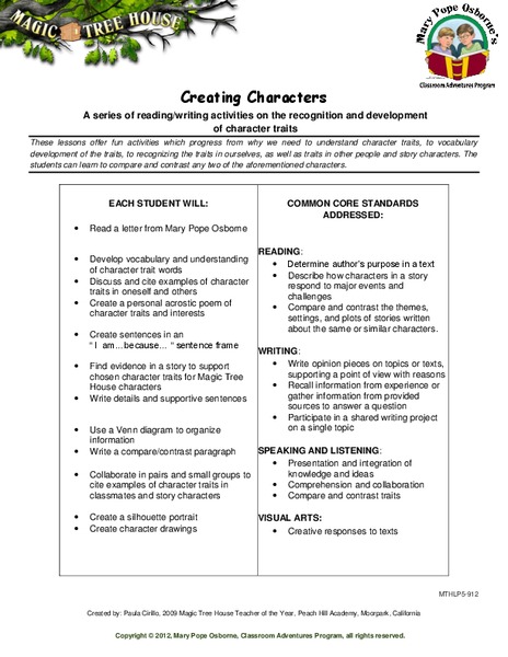 Creating Characters Lesson Plan