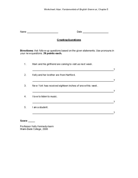 Creating Questions Worksheet