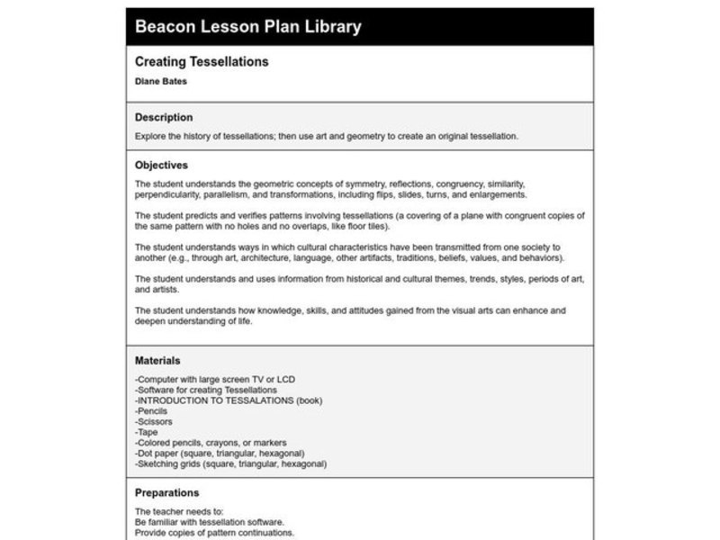 Creating Tessellations Lesson Plan