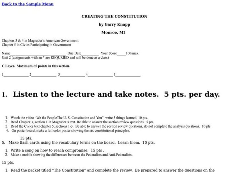 CREATING THE CONSTITUTION Lesson Plan