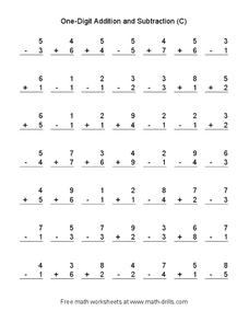 One-Digit Addition and Subtraction [C] Worksheet