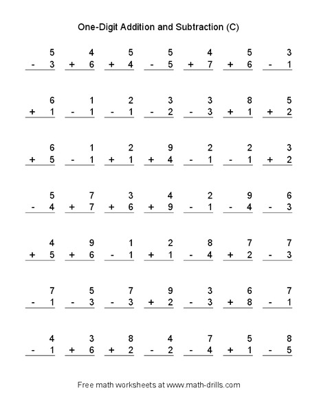 One-Digit Addition and Subtraction [C] Worksheet
