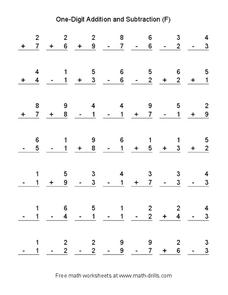 One-Digit Addition and Subtraction [F] Worksheet