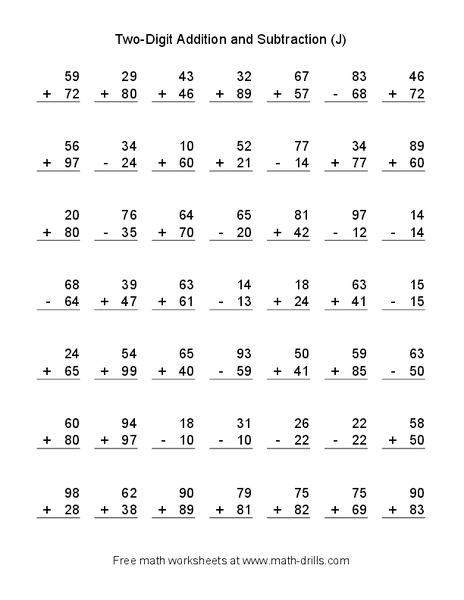 Two-Digit Addition and Subtraction (J) Worksheet