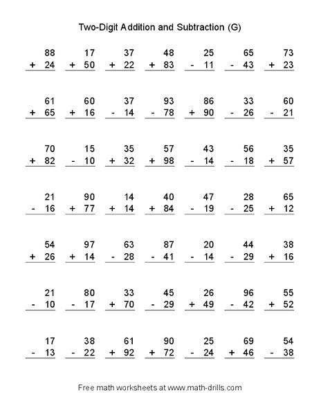 Two-Digit Addition and Subtraction (G) Worksheet