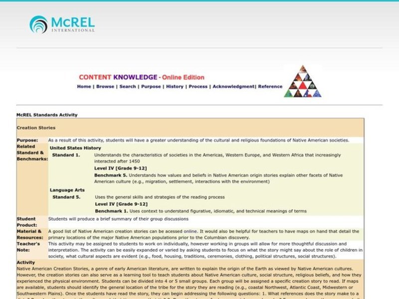 Creation Stories Lesson Plan