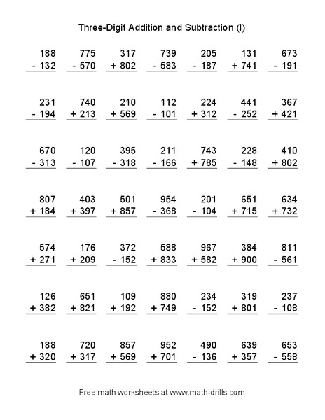 Three Digit Addition and Subtraction (I) Worksheet
