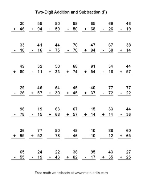 Two-Digit Addition and Subtraction (F) Worksheet