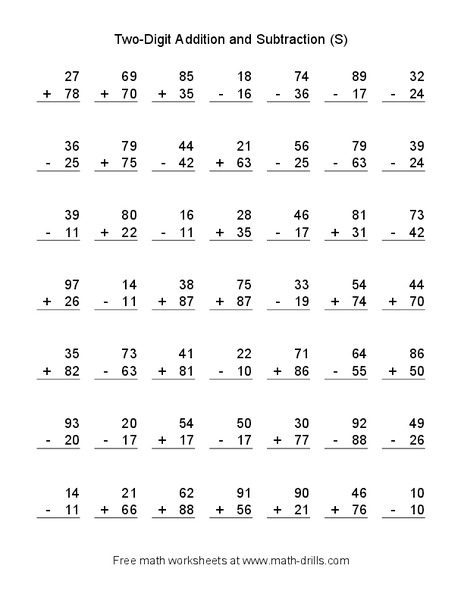 Two Digit Addition and Subtraction (S) Worksheet
