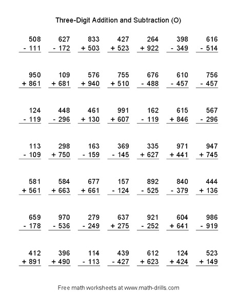 Three-Digit Addition and Subtraction (O) Worksheet