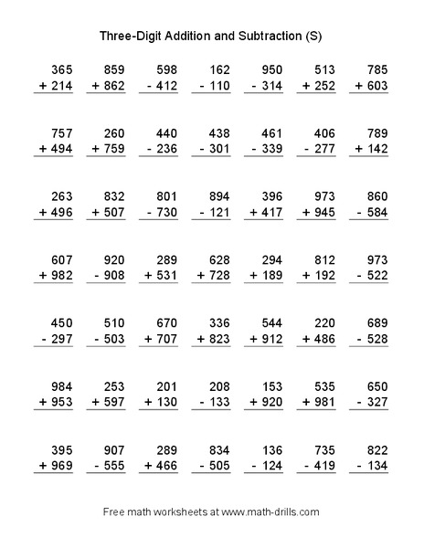 Three-Digit Addition and Subtraction (S) Worksheet