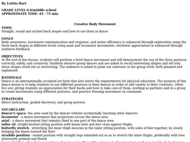 Creative Body Movement Lesson Plan
