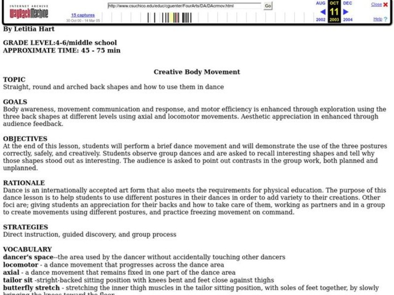 Creative Body Movement Lesson Plan