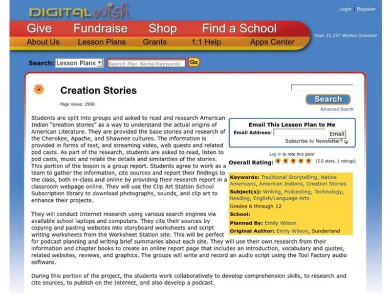 Creation Stories Lesson Plan
