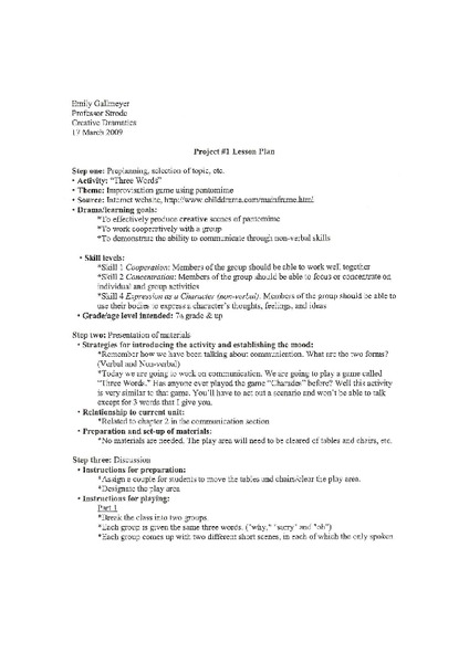 Creative Dramatics Lesson Plan